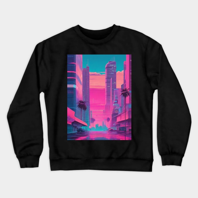 Vaporwave city aesthetic Crewneck Sweatshirt by Spaceboyishere